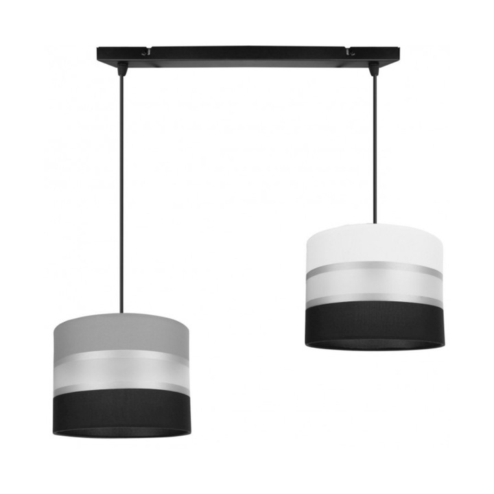 Модерен полилей, Light Home, С 2 абажура, E27, 100 см, Метал, Бял/Черен/Сив