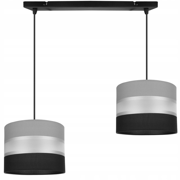 Plafoniera suspendata, Light Home, Elegance, reglabile, Lungime 100 cm, Latime 40 cm, Abajur 20 cm, E27, 2 punct de lumina, material textil, Gri/Negru