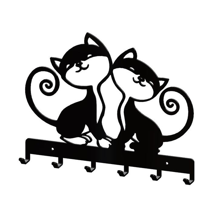 Закачалка за ключове SCUT PROTECTION SRL Две котета, 6 куки, 25 x 20 см, Черен