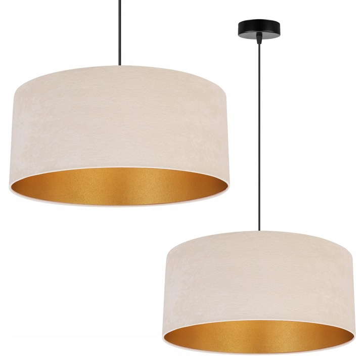 Plafoniera suspendata cu abajur, Light Home, Mediolan, reglabile, Lungime 100 cm, Latime 44 cm, Abajur 44 cm, E27, 1 punct de lumina, material textil, Bej deschis/Auriu