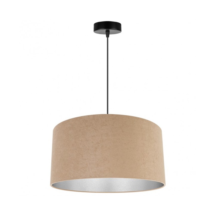 Plafoniera suspendata cu abajur, Light Home, Mediolan, reglabile, Lungime 100 cm, Latime 44 cm, Abajur 44 cm, E27, 1 punct de lumina, material textil, Bej/Crom