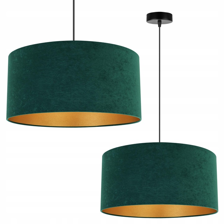 Plafoniera suspendata cu abajur, Light Home, Mediolan, reglabile, Lungime 100 cm, Latime 44 cm, Abajur 44 cm, E27, 1 punct de lumina, material textil, Verde/Auriu