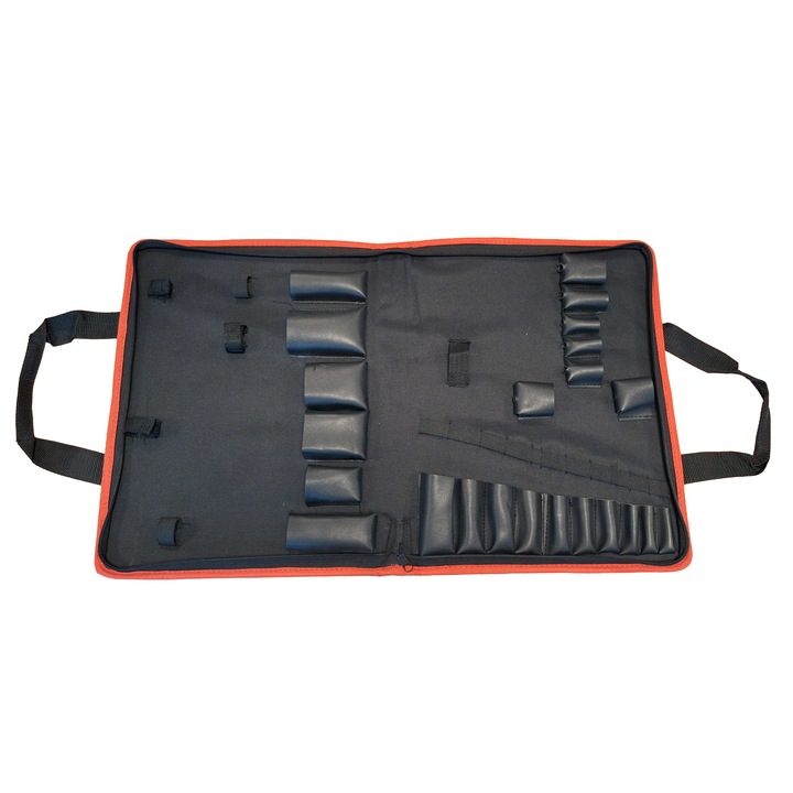 Geanta din material textil pentru scule MOB TSE2 – 33 compartimente, material rezistent 600D, 45,5×35×6 cm, cu fermoar si bretea de umar