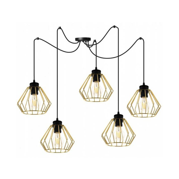 Pendul triplu Industrial, Light Home, Metal, Soclu E27, 80 cm, Multicolor