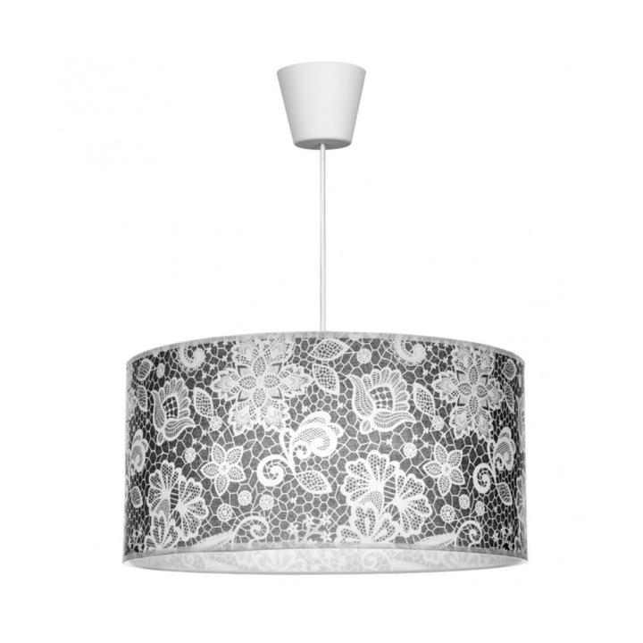 Lustra suspendata, Light Home, Model floral, E27, 90 cm, Plastic, Gri/Alb