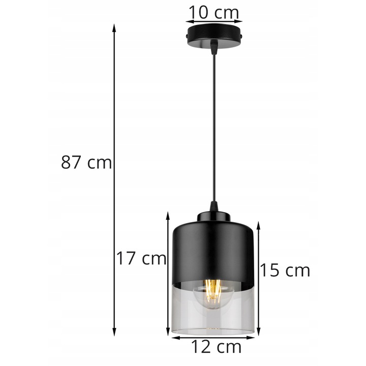 Lustra tip pendul, Light Home, Roma, 1 punct de lumina, E27, 230V, 60W, 87x12cm, Clasa A, LED, Metal, Negru