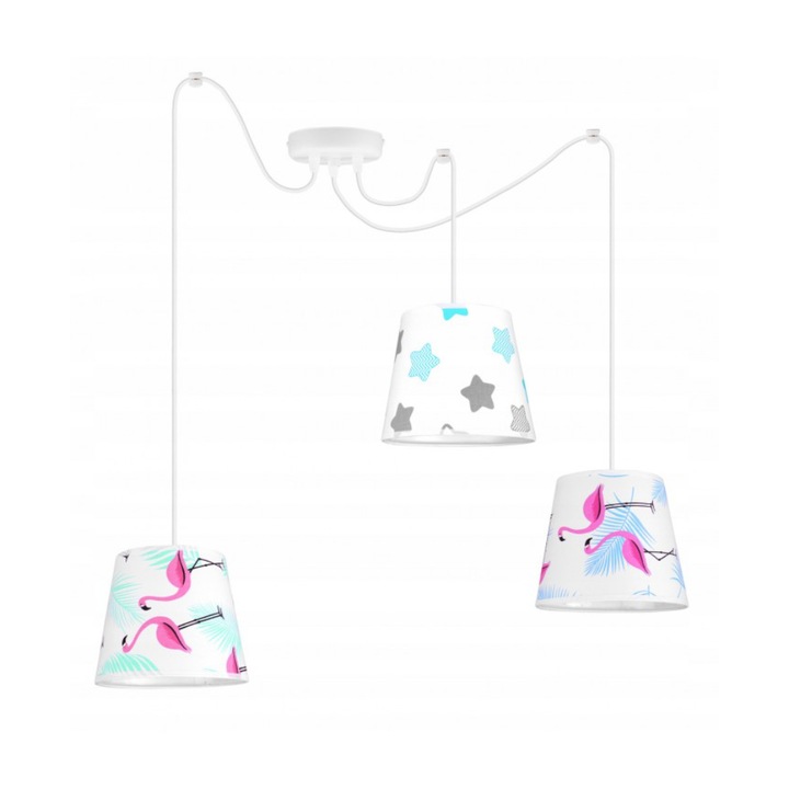 Pendul triplu Flamingo, Light Home, Metal, Soclu E27, 80 cm, Multicolor