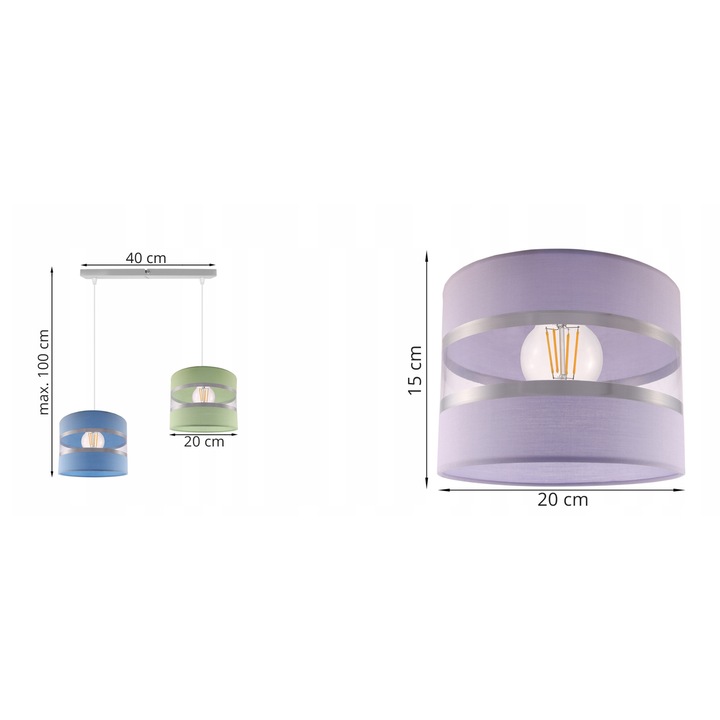 Pendul dublu Modern, Light Home, Metal, Soclu E27, 80 cm, Multicolor