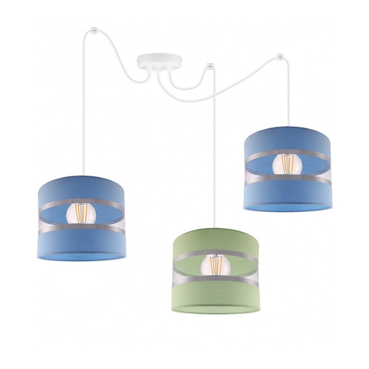 Pendul triplu Lampshade, Light Home, Metal, Soclu E27, 80cm, Multicolor