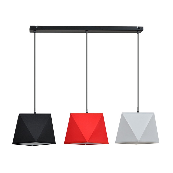 Plafoniera suspendata, Light Home, Diamond, reglabile, Lungime 95 cm, Latime 76 cm, Abajur 22 cm, E27, 3 punct de lumina, metal, Negru