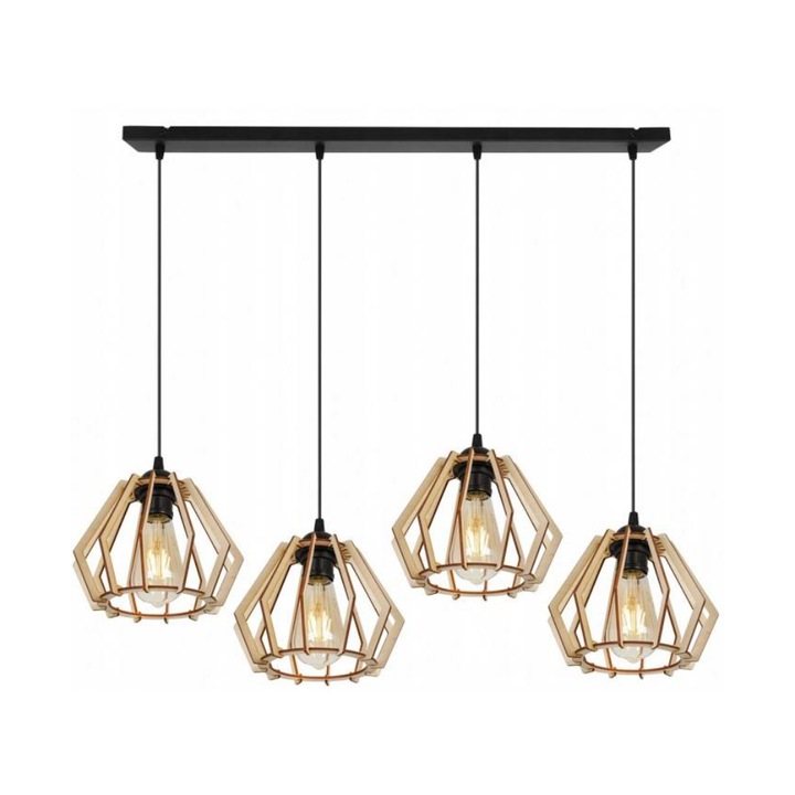 Lustra TIMBER, Light Home, E27, Reglabila, 90 cm, Lemn/Metal, Negru