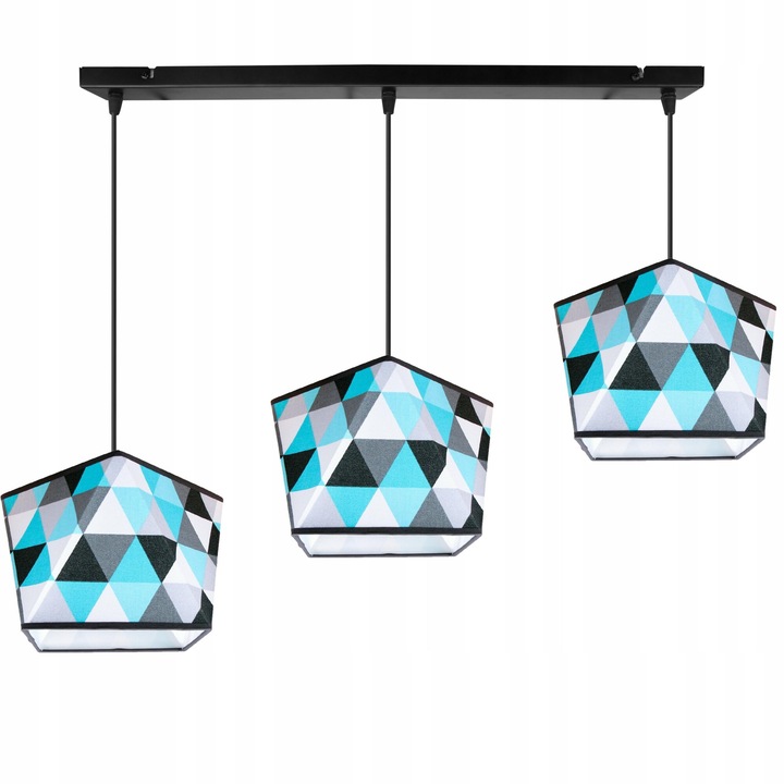 Plafoniera suspendata cu abajur, Light Home, Garo, reglabile, Lungime 90 cm, Latime 60 cm, Abajur 22.5 cm, E27, 3 punct de lumina, material textil, Multicolor