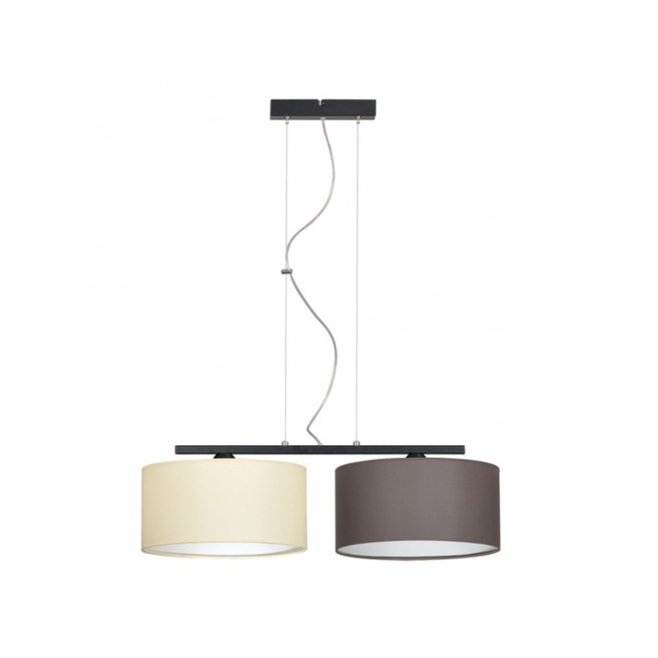 Plafoniera suspendata cu abajur, Light Home, Indigo, reglabile, Lungime 95 cm, Latime 65 cm, Abajur 30 cm, E27, 2 punct de lumina, material textil, Bej/Gri