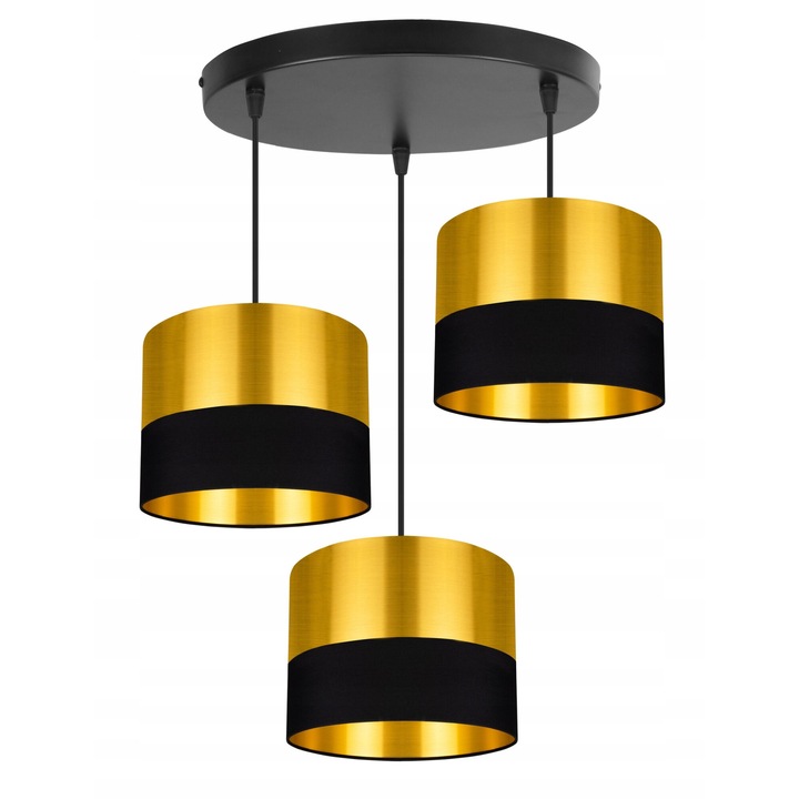 Plafoniera suspendata cu abajur, Light Home, Golden, reglabile, Lungime 90 cm, Latime 40 cm, Abajur 20 cm, E27, 3 punct de lumina, plastic, Auriu/Negru