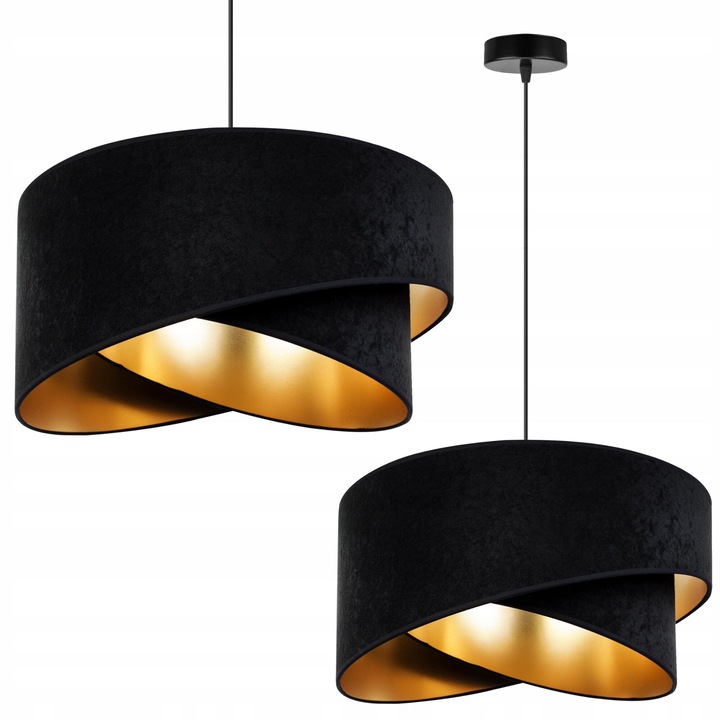 Plafoniera suspendata cu abajur, Light Home, Mediolan, reglabile, Lungime 100 cm, Abajur 45 cm, E27, 1 punct de lumina, material textil, Negru/Auriu