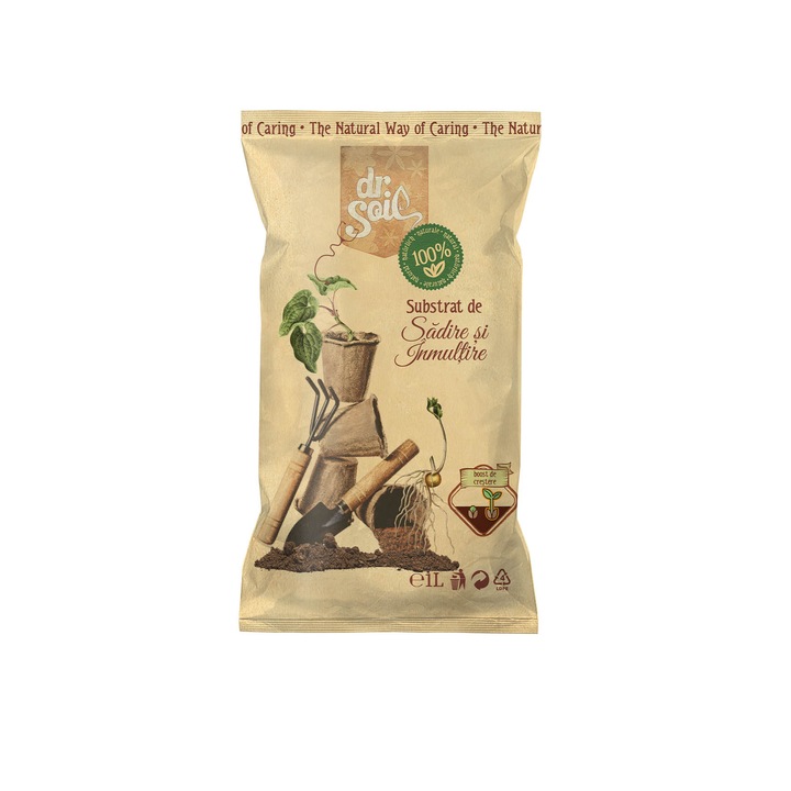 Substrat natural Dr.Soil pentru Sadire si inmultire, prefertilizat cu biohumus, la punga de 1L