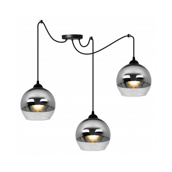 Lustra moderna, Light Home, Cu 3 abajururi, E27, 200 cm, Metal, Negru/Crom