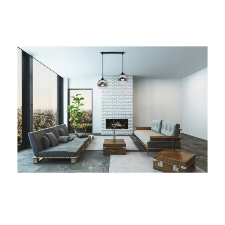 Plafoniera suspendata, Light Home, Bergen, reglabile, Lungime 90 cm, Latime 50 cm, Abajur 15 cm, E27, 2 punct de lumina, sticla, Crom