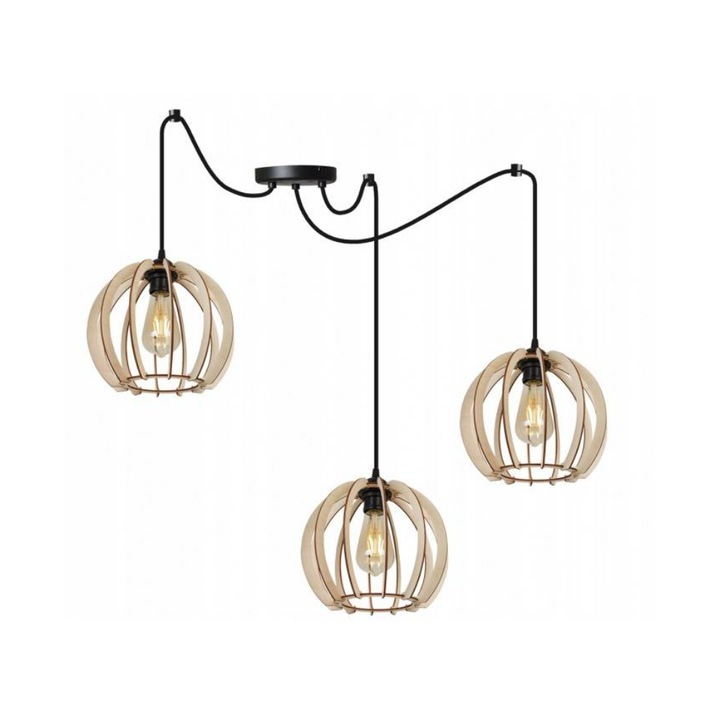 Lustra moderna TIMBER, Light Home, Tip paianjen, Cu 3 abajururi rotunde, E27, 200 cm, Lemn/Metal, Negru