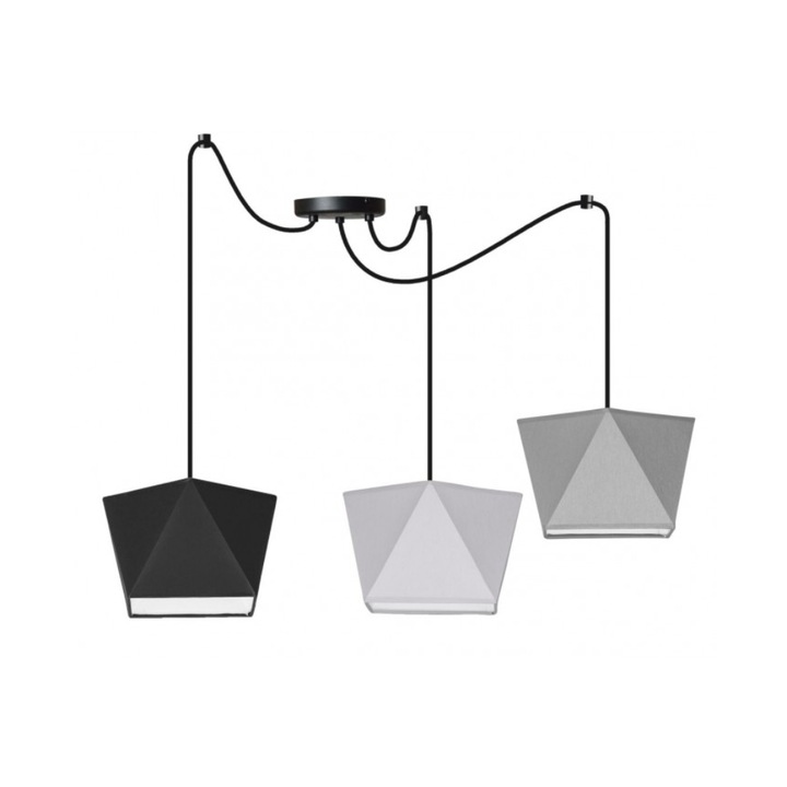 Висящ полилей, Light Home, С 3 абажура, E27, 200 см, Бял/Черен