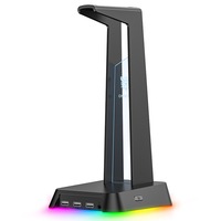 Suport casti gaming, 3 porturi USB, Iluminare RGB, moduri de lumina multiple, Antiderapant, ABS/Cauciuc, Negru