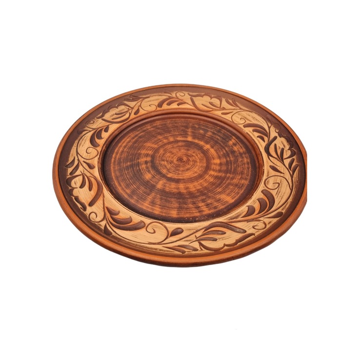 Set 6 platouri Angob din lut rosu, diametru 20 cm, realizat manual, finisaj ecologic