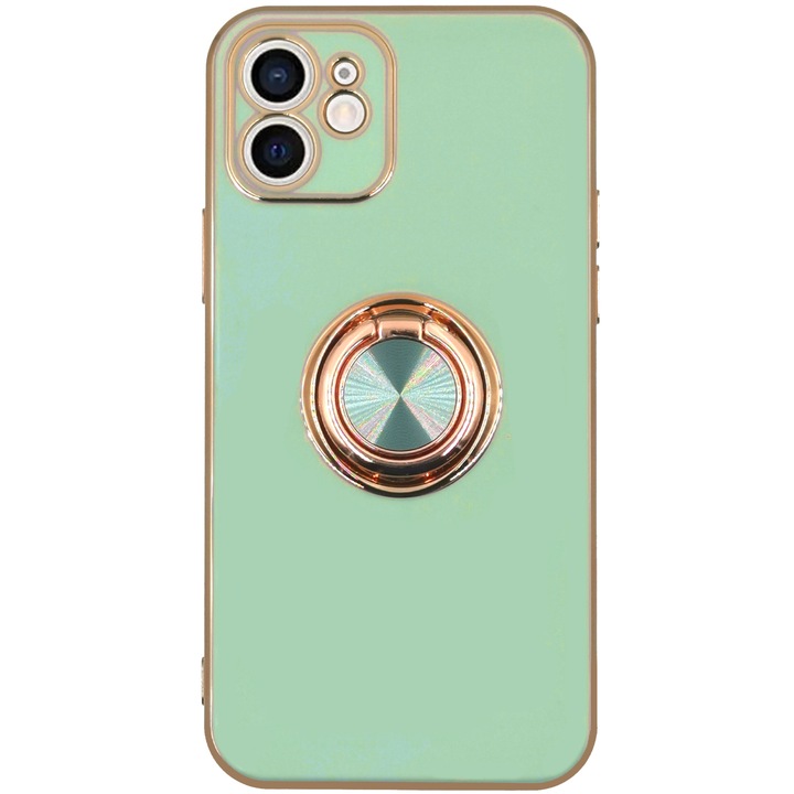 SILKASE tok iPhone 12-hez, kamera védelem, menta/arany szilikon