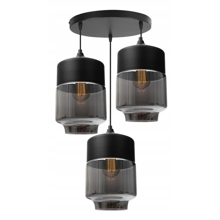 Plafoniera suspendata, LightHome, Oslo, LED, Retea de alimentare, 60 W, 3 puncte luminoase, 18 cm, 100.5x39 cm, E27, sticla, Negru