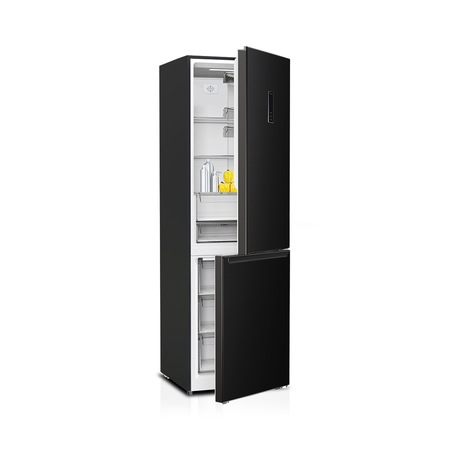 Combina frigorifica Pyramis FSK200 Black Glass, total NO FROST, clasa F, capacitate totala 347 lt, display Touch Control, iluminare LED
