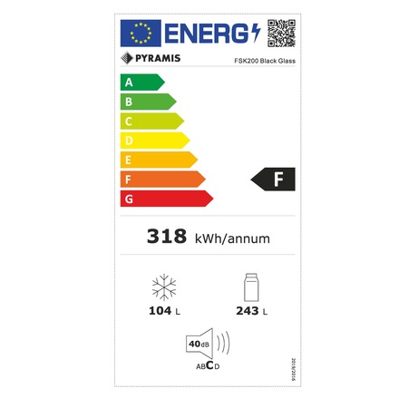 Combina frigorifica Pyramis FSK200 Black Glass, total NO FROST, clasa F, capacitate totala 347 lt, display Touch Control, iluminare LED