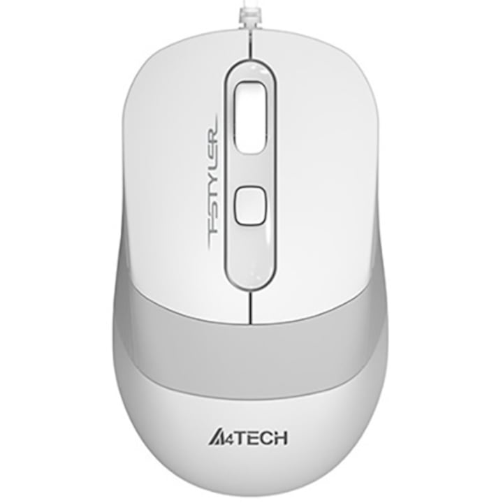 Мишка A4tech, PC sau NB, С кабел, USB, Оптична, 1200 dpi, Бутони/scroll 4/1, Бутон за избор на скорост, Бял/Сив