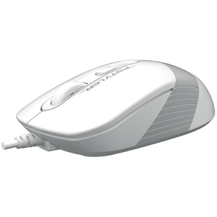 Mouse A4tech, PC sau NB, cu fir, USB, optic, 1200 dpi, butoane/scroll 4/1, buton selectare viteza, Alb/Gri