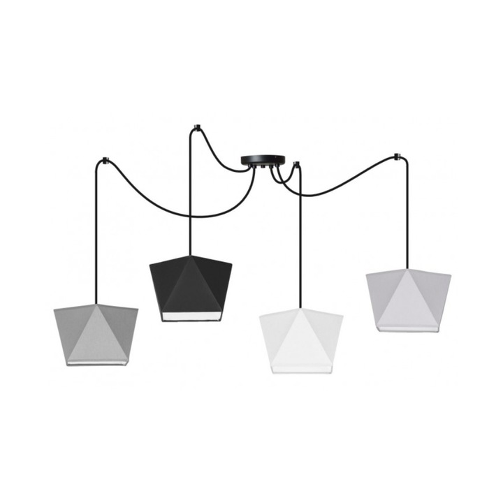 Висящ полилей, Light Home, С 4 абажура, 200 см, Бял/Черен/Сив