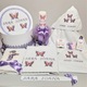 Trusou botez personalizat pentru fete Fluturasi Mov cu Lumanare si Cutie Trusou