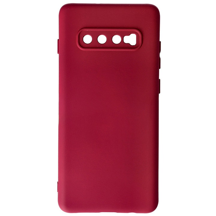 Szilikon tok Samsung Galaxy S10+ Plus-hoz, szilikon TPU és mikroszálas belső, Ultra Safe kamera, Aziao Protect Tech, bordó