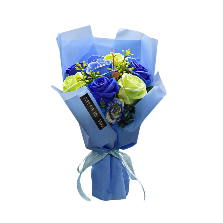 Aranjament floral elegant, flori de sapun, D4074, Blue, 23x18x10 cm