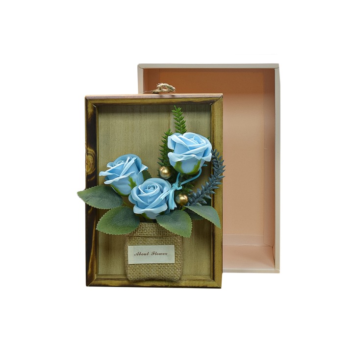 Aranjament floral elegant, flori de sapun, D4075, Blue, 26X16.5X18.5 cm