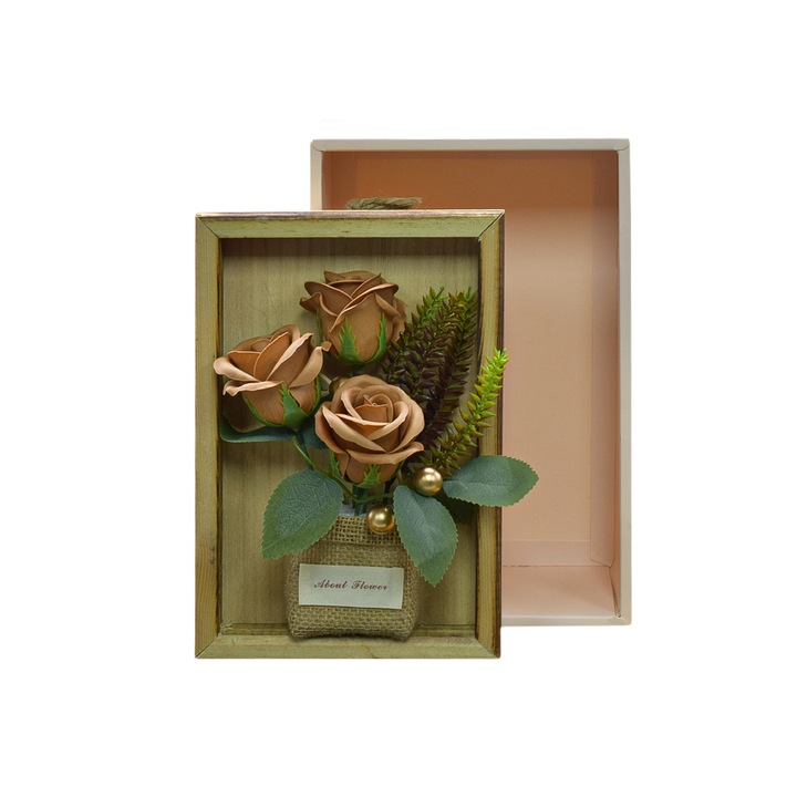 Aranjament floral elegant, flori de sapun, D4075, Crem, 26X16.5X18.5 cm
