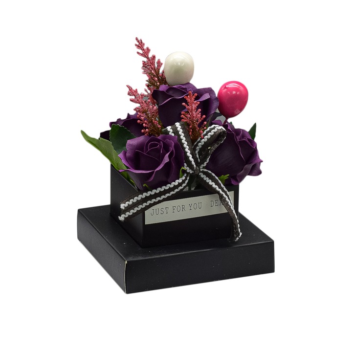 Aranjament floral elegant, flori de sapun, D4077, Mov, 16x12x12 cm