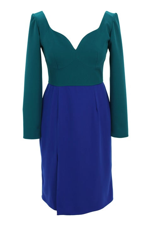 ambar studio, Rochie midi cu model colorblock, Turcoaz/Albastru royal