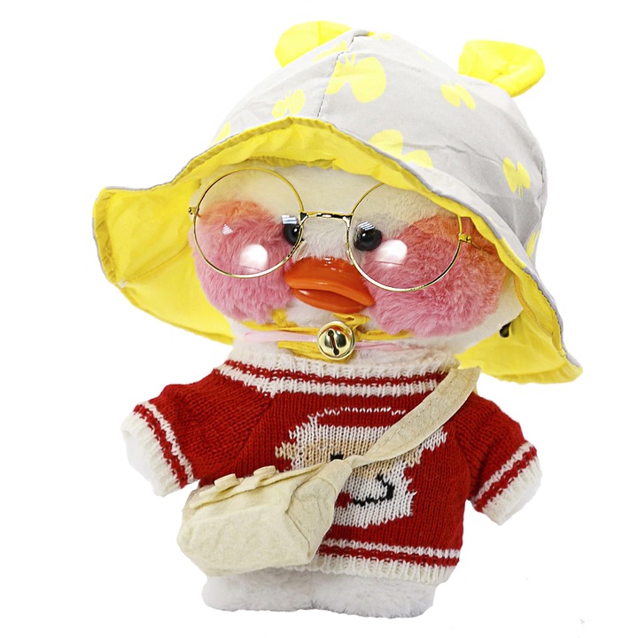 Jucarie Rata Lalafanfan Zenuk® - Obrajii Rosii, 30 cm, Plus, Haine si Accesorii Random, Alb