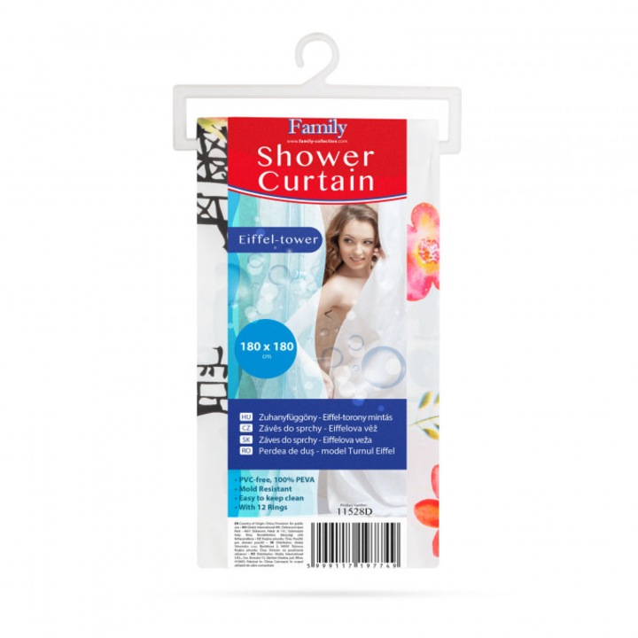 Perdea de dus, model Turnul Eiffel, 180 x 180 cm