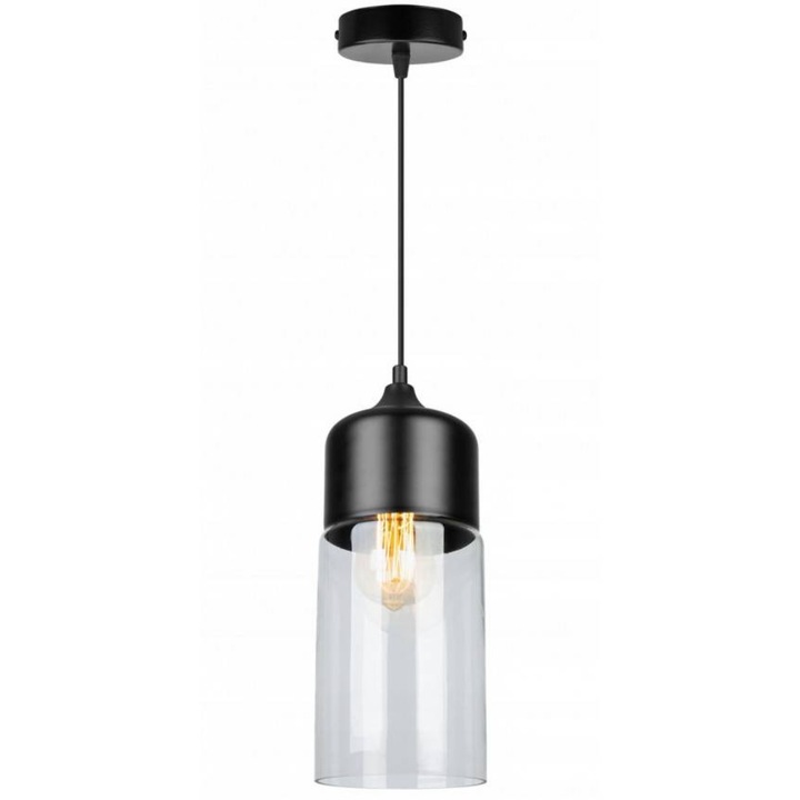 Plafoniera suspendata, LightHome, Oslo, LED, Retea de alimentare, 60 W, 1 punct de lumina, 13 cm, 100 cm, E27, sticla, Negru/Transparent