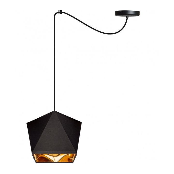 Light Home Függesztett csillár, Lámpabúrával, 200 cm, Fém, Fekete / Arany