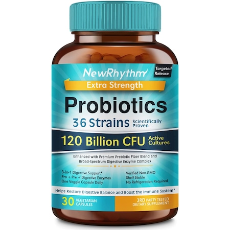Probiotice, NewRhythm, 120 Miliarde Organisme Vii din 36 Tulpini Benefice / portie, cu Enzime si Prebiotice, 30 capsule