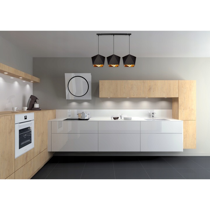 Plafoniera suspendata, Light Home, Diamond, reglabile, Lungime 90 cm, Latime 70 cm, Abajur 22.5 cm, E27, 1 punct de lumina, material textil, Negru/Auriu