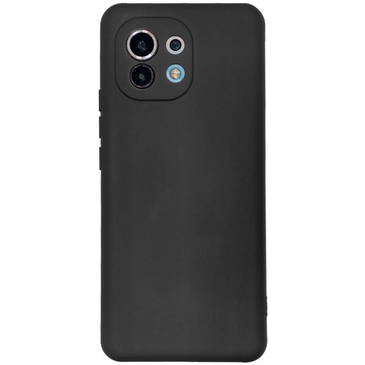 SILKASE borítás Xiaomi Mi 11-hez, kamera védelem, puha szilikon, fekete szín