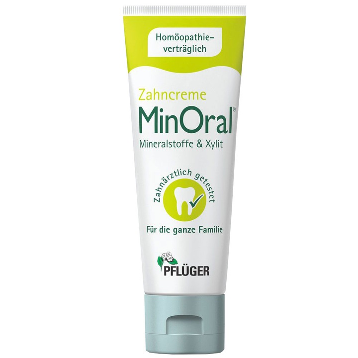 Pflüger MinOral Fluoridmentes Fogkrém, Vegán, Mentamentes, Homeopátiás kezelésekre alkalmas, 75 ml