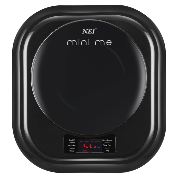 NEI Falra szerelhető mini mosógép, 2.5 kg, Fekete, NWM3-WMB, 800 fordulat/perc, B energiaosztály