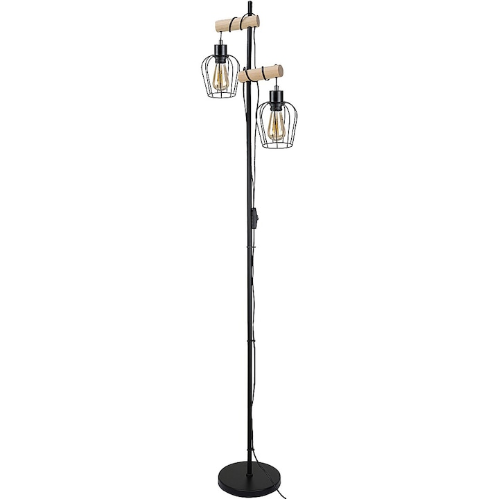 Rabalux Fabian állólámpa, E27, 2x40W, kábelkapcsolóval, IP20, 168 cm, Fém, Matt fekete